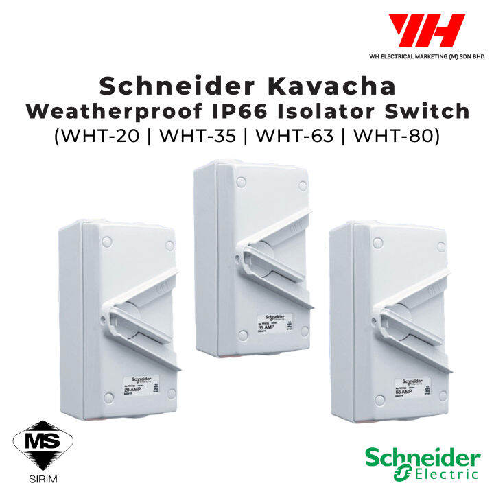 Schneider Kavacha Weatherproof IP66 3Pole Isolator Switch White 20A