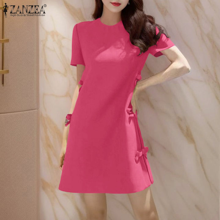 Zanzea Korean Style Women S Dresses Causal Fashion Short Sleeve O Neck