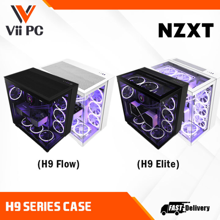 NZXT H9 Flow Dual Chamber 4 Non RGB Fans H9 Elite Premium Dual