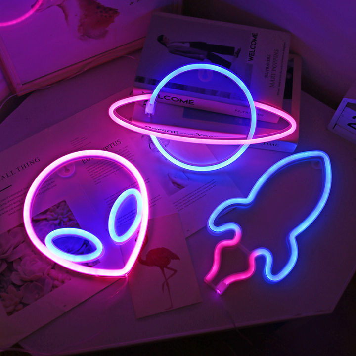 Led Neon Night Light Led Rocket Planet Alien Ins Neon Light Wall Art