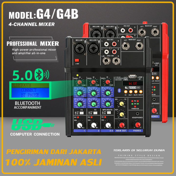 Mixer Audio Profesional G4B Mixer Kecil 4 Saluran Mendukung Pemutaran