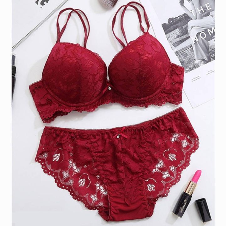 Ready Stockwomen Soft Lace Push Up Bra Panties Set Underwire Push Up