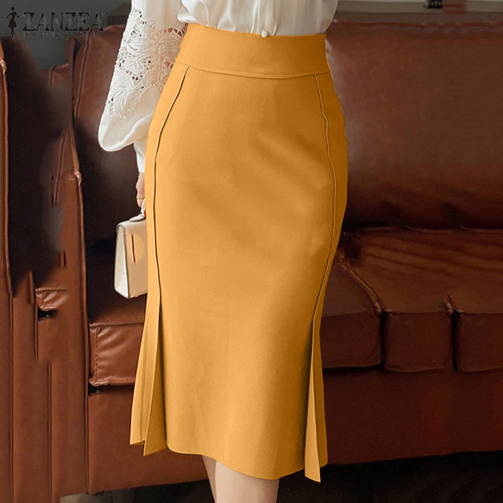 Zanzea Korean Style Women Elegant High Waist Midi Fishtail Skirt Slit