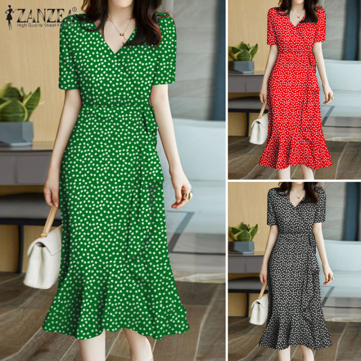 Freeshipping Esolo Zanzea Women Floral Polka Dot V Neck Midi Dress