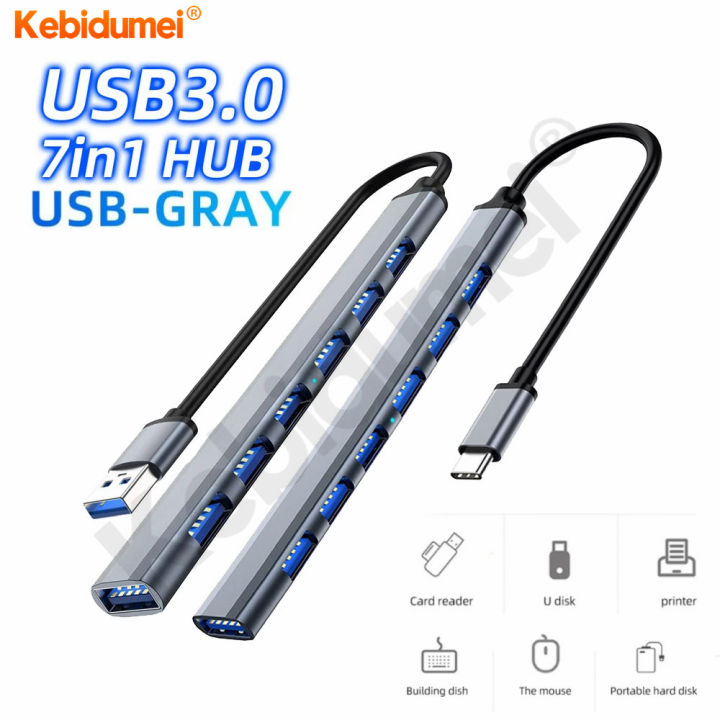 Kebidumei 7 In 1 USB Type C Hub Adapter 7 Port 3 0 Type C Multi OTG USB