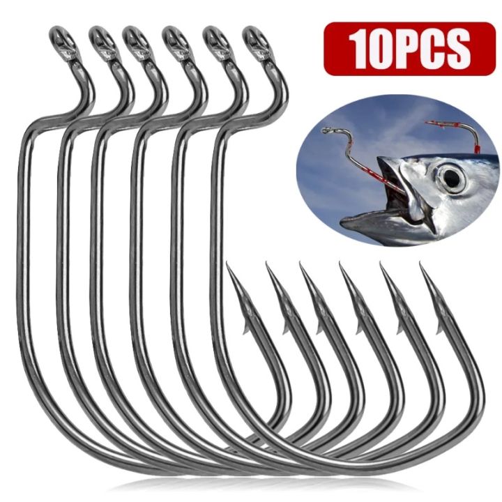 10Pcs Wide Gap Worm Fishing Hook Jig Crank Offset High Carbon Steel