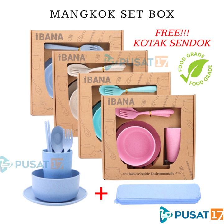 PUSAT17 MANGKOK SET 7IN1 WHEAT STRAW BOWL SOUVENIR BOX MANGKUK PIRING