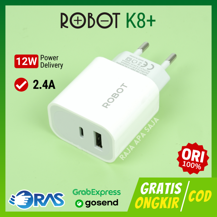 Kepala Charger Robot USB Type C 12W 2 4A Power Delivery PD Fast