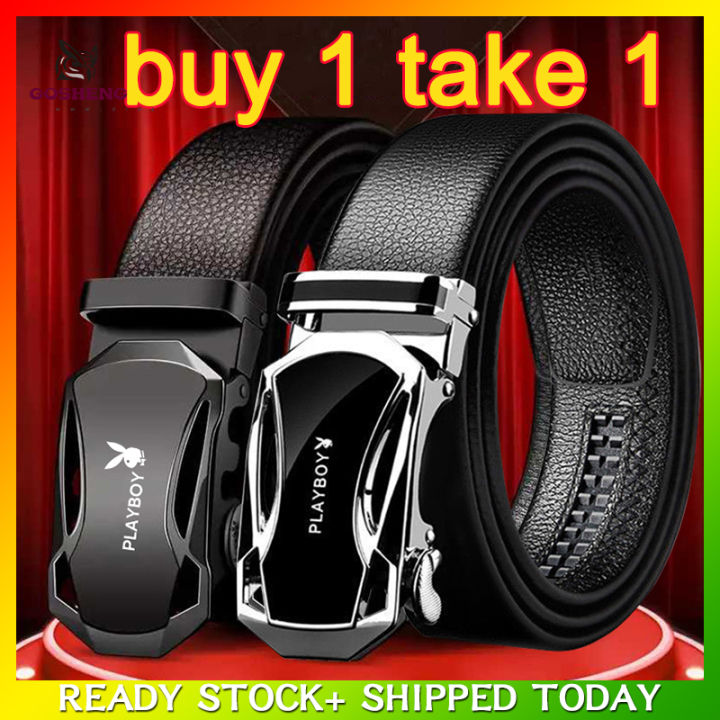 Gosheng Belt For Men Genuine Leather Ratchet Dress Belt With Automatic