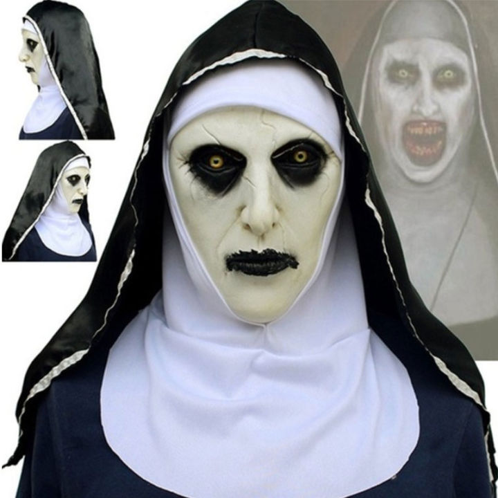 Wxgr The Horror Scary Nun Latex Mask W Headscarf Valak Cosplay For