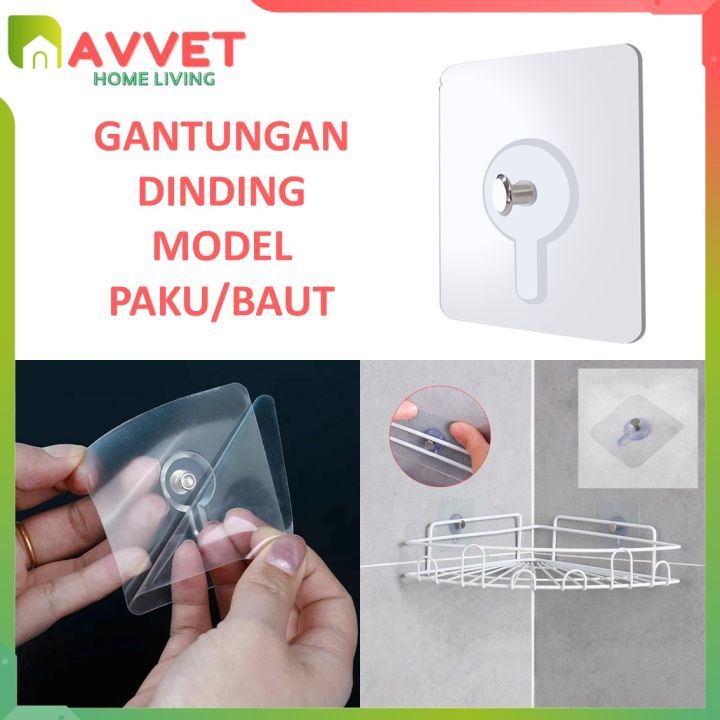 Avvet Gantungan Tempel Baut Stiker Bening Ajaib Tanpa Paku Bor Wall