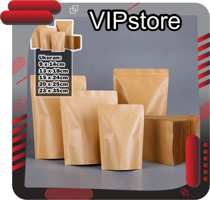 Vip Standing Pouch Craft Non Windows Warna Coklat I Kemasan Kopi I