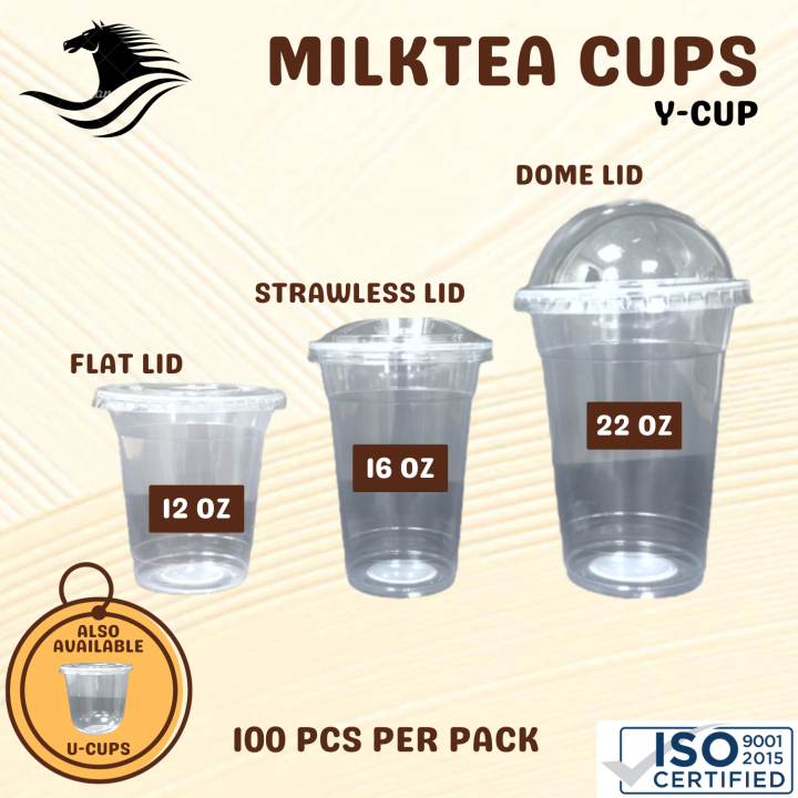 100pcs Y CUP 95mm Plastic PP Milk Tea Cups 12oz 16oz 22oz Flat