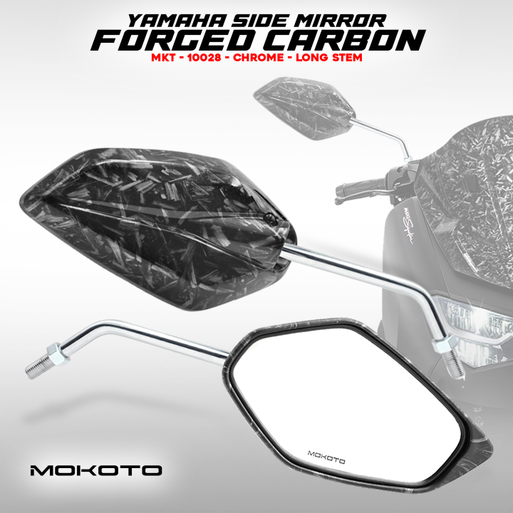 MOKOTO FORGED CARBON SIDE MIRROR HONDA YAMAHA CHROME LONG STEM 10MM