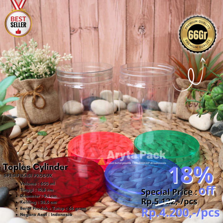 Toples Plastik PET 600ml Silinder Cylinder Jar Tabung Kue Snack Cookies