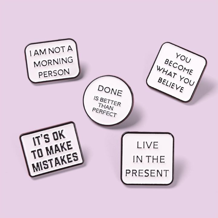 Motivational Quotes Enamel Pins Live Life Happy Brooches Bag Hat Lapel