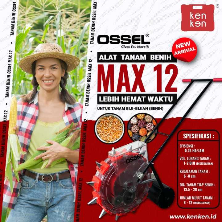 OSSEL Alat Tanam Jagung Modern Padi Biji Bijian Kacang Kedelai 12 Mata