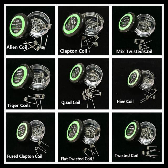 Ship Today 10Pcs Box Prebuild Coil Clapton Alien Tiger Quad Hive