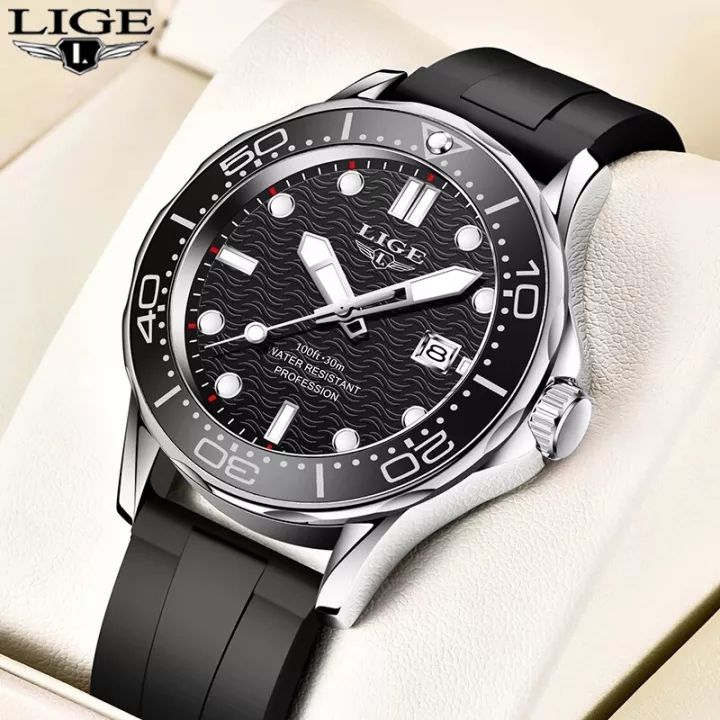 Lige Sport Diver Watch For Man Stainless Steel Waterproof Date Clocks