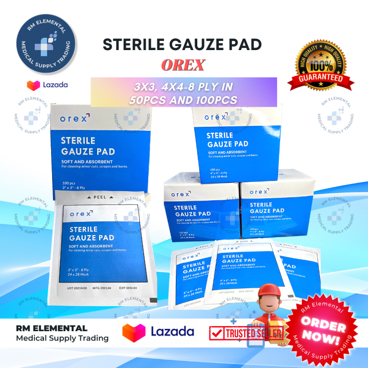 OREX Sterile Gauze Pad Gauze Swab Gauze Sponge 3x3 4x4 Lazada PH