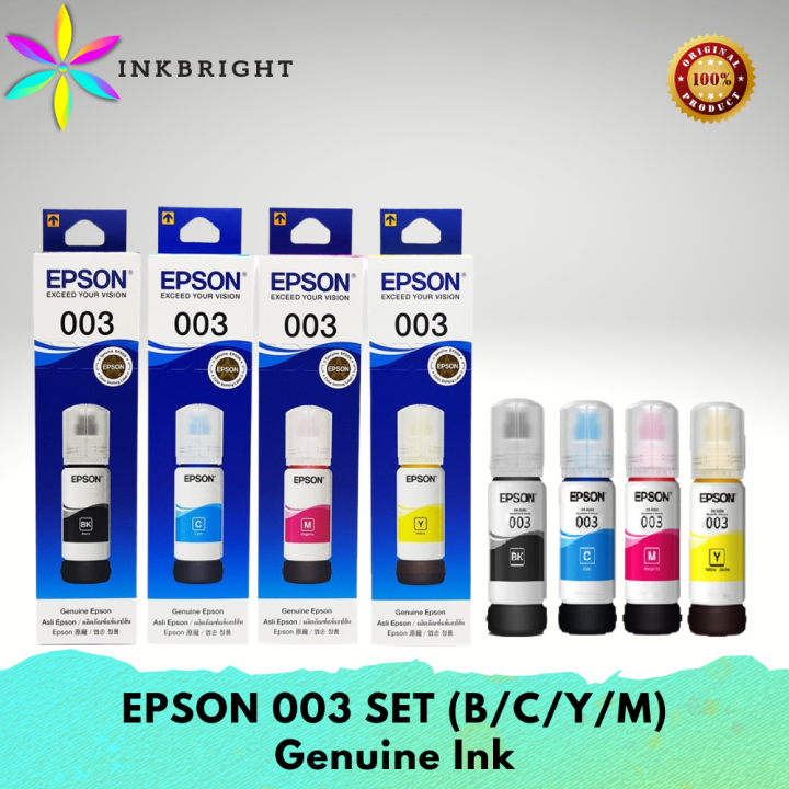 Original Epson Ink 003 Black Cyan Yellow Magenta SET L1110 L3100