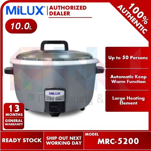 Milux 10L Commercial Large Rice Cooker MRC 5200 Successor Model For