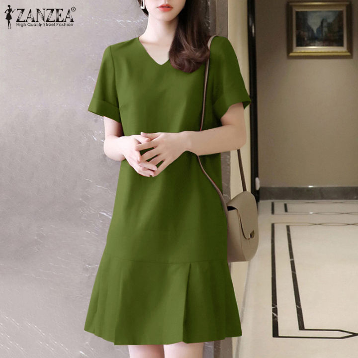 Celmia ZANZEA Dresses For Women Korean Style Womens Short Sleeve V Neck