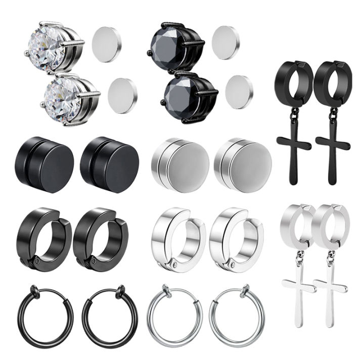 1 Pairs Stainless Steel Non Piercing Magnetic Stud Earrings CZ Magnet