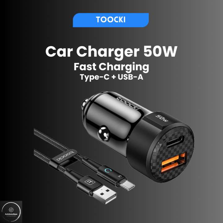 TOOCKI Mini Car Charger 50W Super Fast Charging Dual Port USB Type C