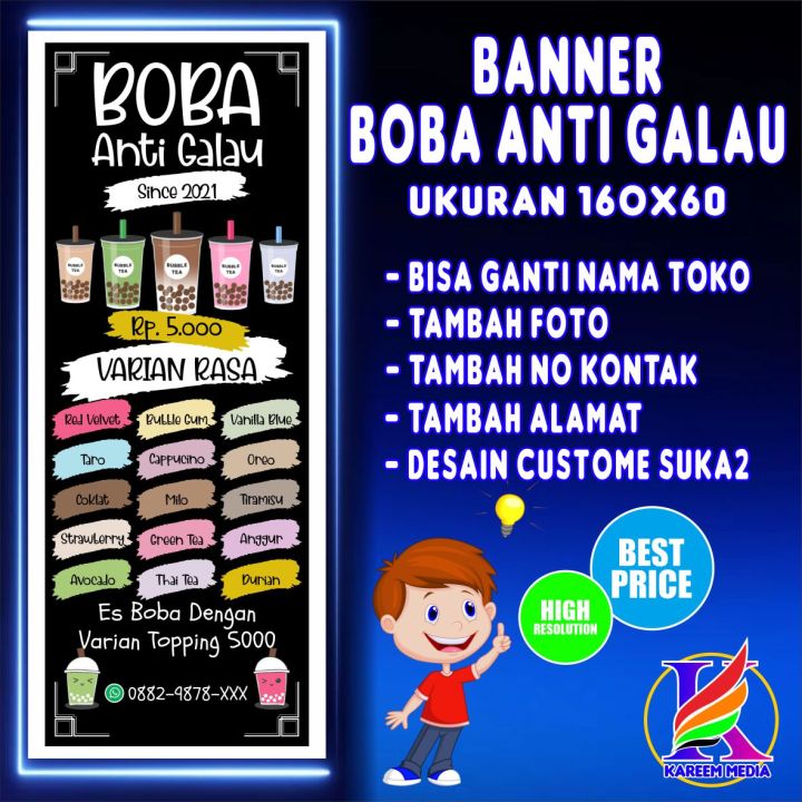 Banner Spanduk Backdrop Minuman Boba Viral Anti Galau Cetak Spanduk