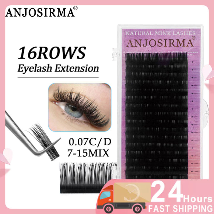 ANJOSIRMA Premium Natural Mink Eyelashes 16Rows Curly C D DD Premade