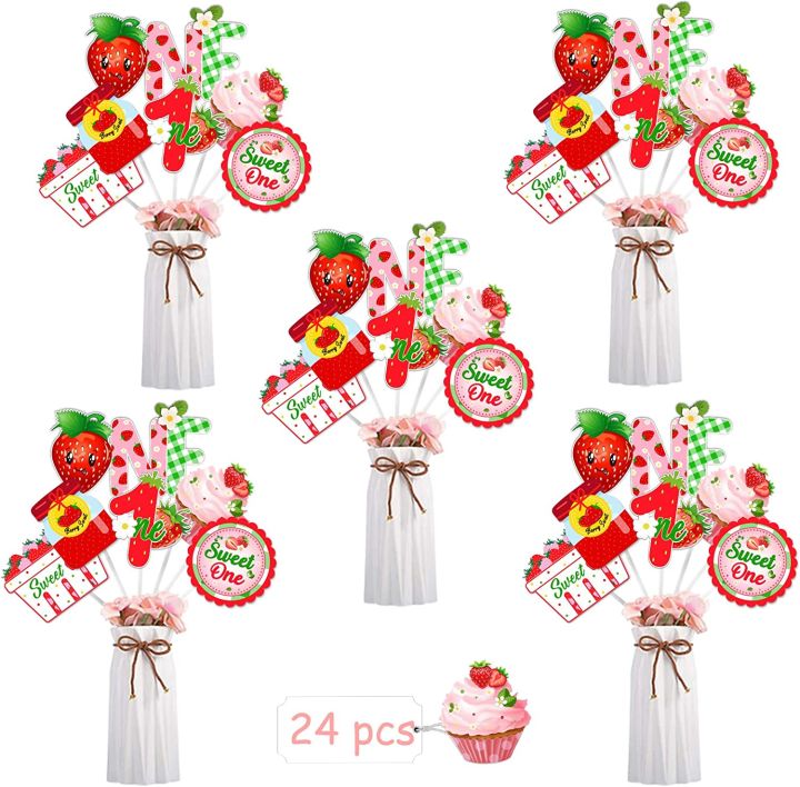 Jollyboom Strawberry Centerpiece Sticks Pink Strawberry St Birthday