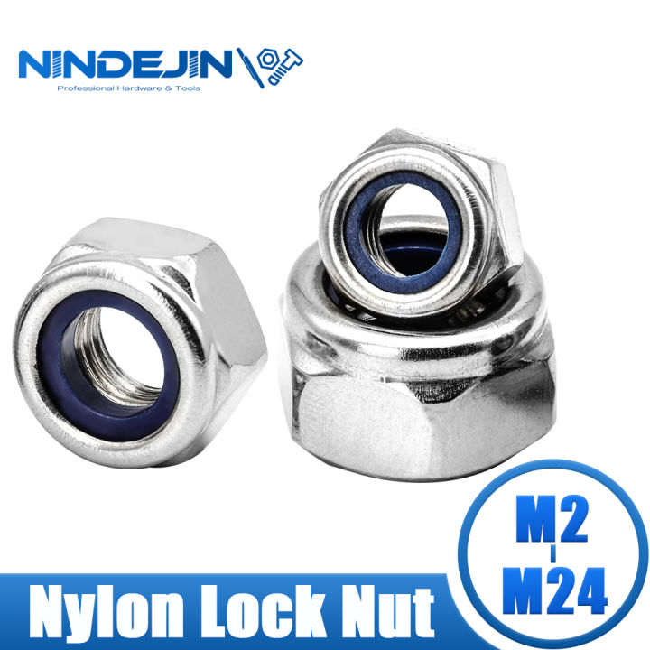 NINDEJIN Nylon Lock Hex Nut 304 Stainless Steel DIN985 M2 M2 5 M3 M4