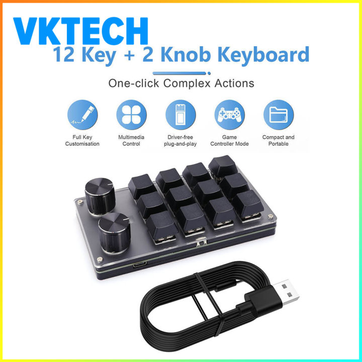 Vktech Macro Custom Gaming Keyboard 12 Key 2 Knob ปมกดแบบตง