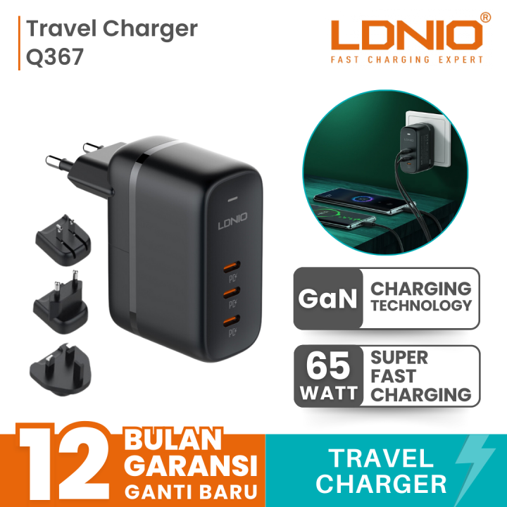 LDNIO Q367 Travel Charger 65W GaN 3 USB C Super Fast Charging Lazada