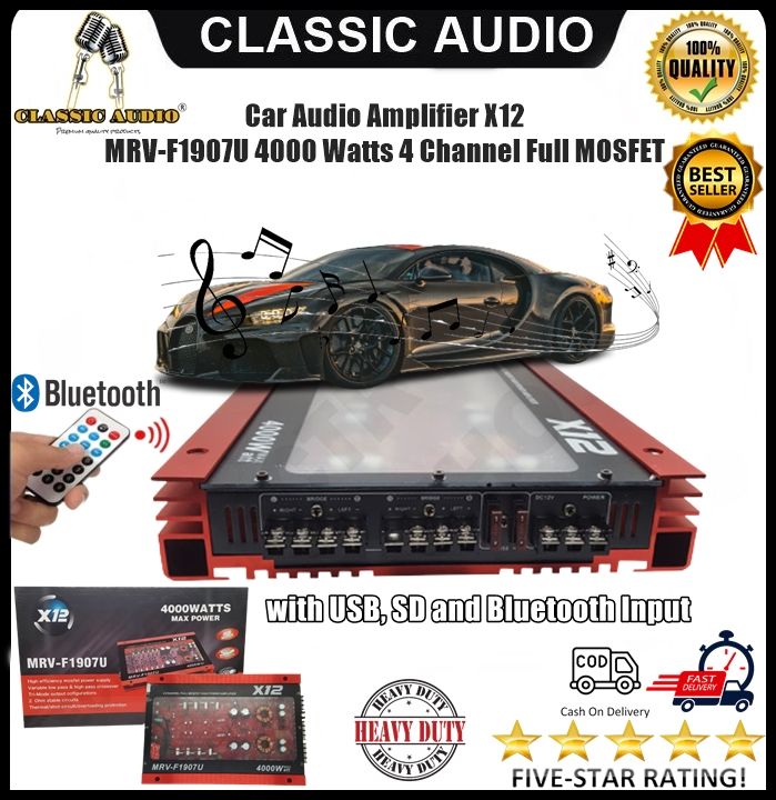 High Power Car Audio Amplifier X12 MRV F1907U 4000 Watts 4 Channel Full