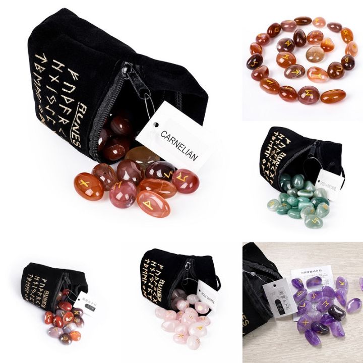 Natural Crystal Rune Stone Set Purple Crystal Rose Crystal Green