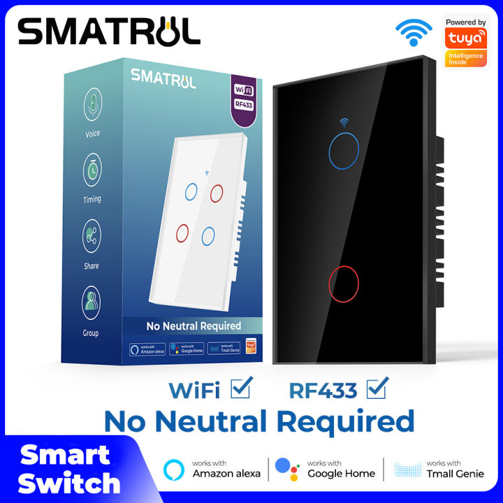 SMATRUL Tuya WiFi Switch With 433mhz Rf No Neutral Need Smart Life APP