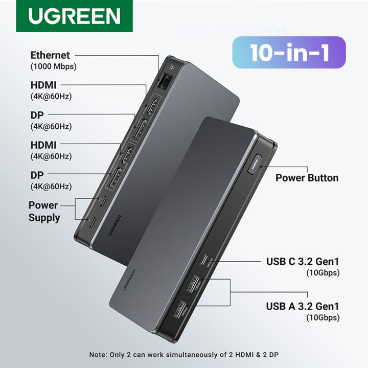 UGREEN 10 IN 1 Dock Station Dual HDMI DP 4K 60hz Rj45 Lan 1000Mbps Hub