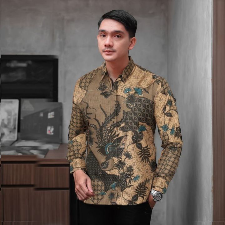 Baju Kemeja Batik Pria Lengan Panjang Modern Motif Sekar Jagad Size M L