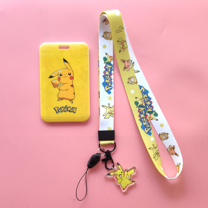 Cartoon Pokemon Pikachu Card Holder With Thick Lanyard Neck Strap Bus