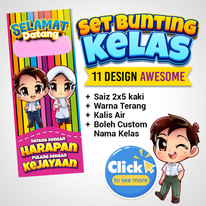 Set Keceriaan Kelas Selamat Datang Ke Kelas Syabastema Kartun Colorful