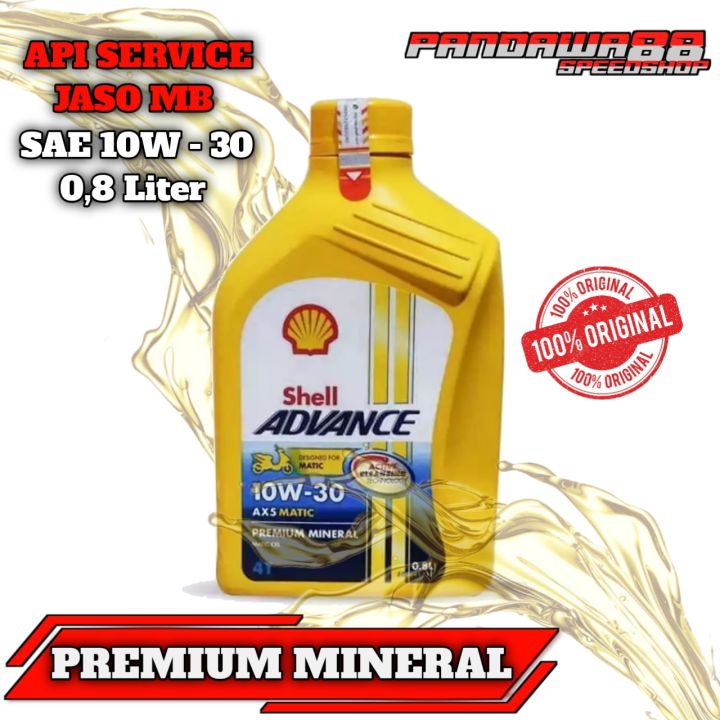 Oli SHELL ADVANCE AX5 PREMIUM MINERAL MOTOR MATIC 0 8L 10W 30 SHELL