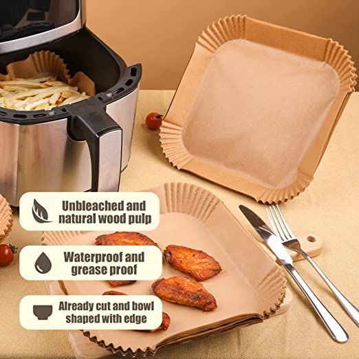 20cm 24cm SQUARE Air Fryer Disposable Baking Papers Non Stick Round