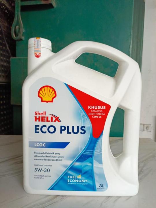 Oli Mesin Shell Helix ECO Plus LCGC 5W 30 Galon 3 Liter Scan Barcode