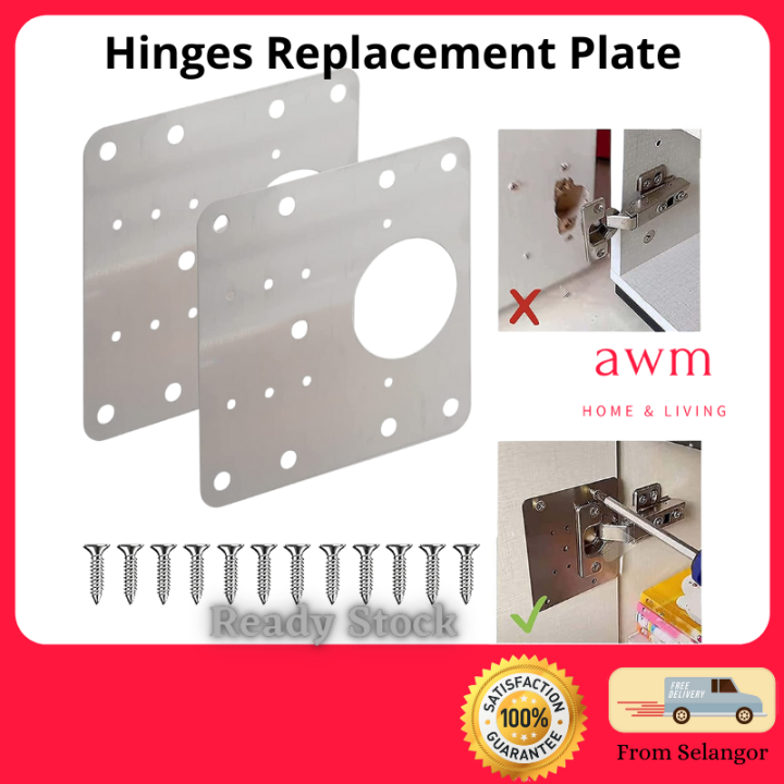 AWM Hinge Repair Plates Stainless Steel Cabinet Door Hinges Plate With