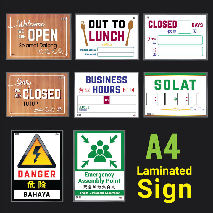 A Size Laminated Sign Signage Notice Board Papan Tanda Notis Open