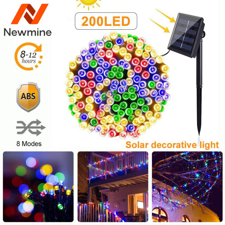 NEWMINE CN 50 100 200 LED ไฟประดบ รโมท ไฟสาย 8 โหมด พลงงานแสงอาทตย