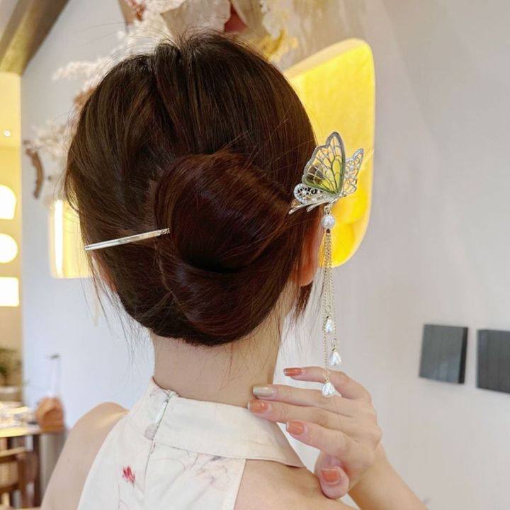 Yisha Jewelry Butterfly Tassel Hair Stick Ancient Style Pearl Butterfly