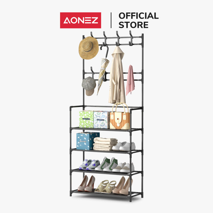 AONEZ Rak Sepatu 4 Susun Stand Hanger Besi Gantungan Baju Jaket Topi